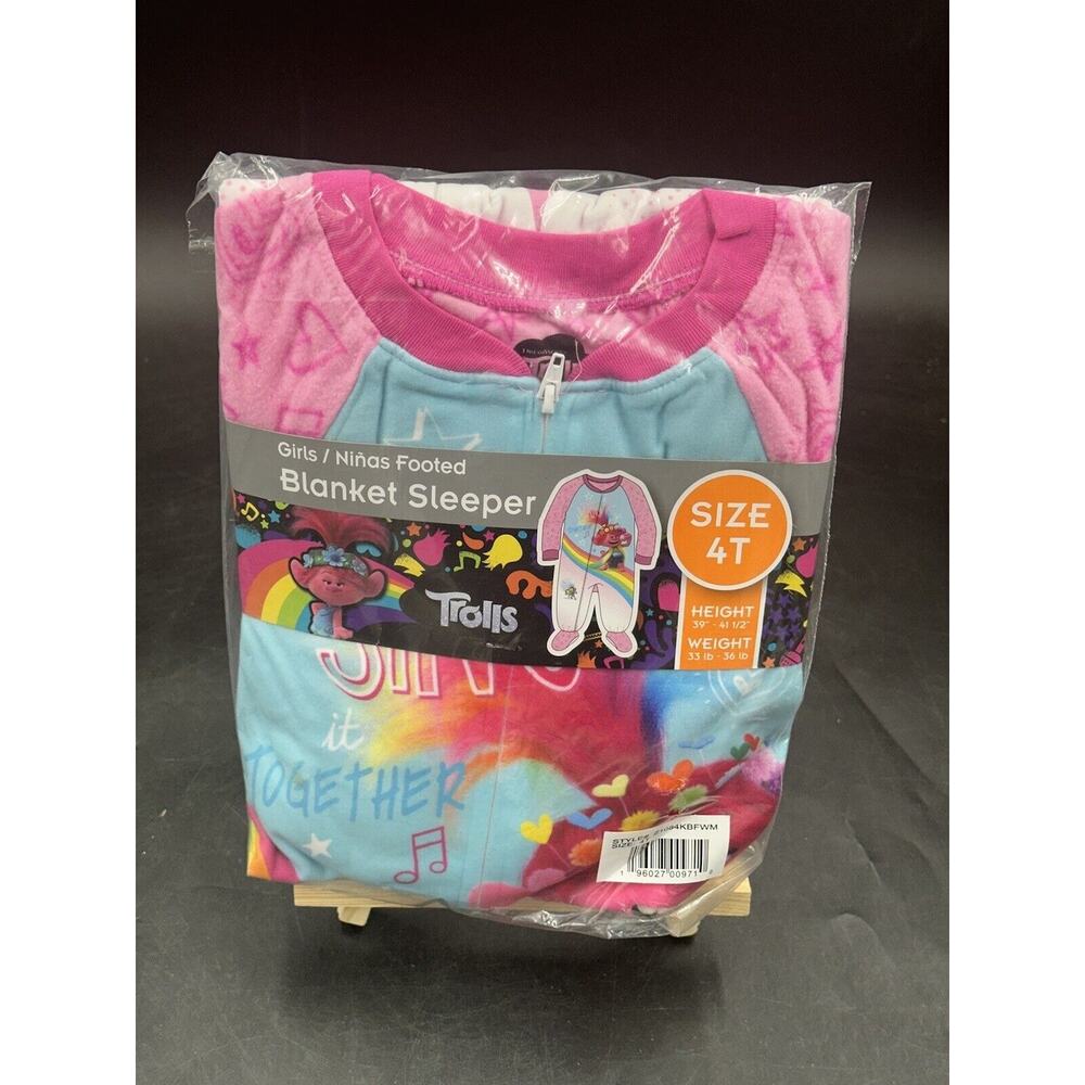 New Girls Size 4T Trolls Blanket Footed Sleeper By Dream Works
